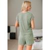 CUPSHE Ribbed Knit Long Sleeve and Short Pajama Sets 2 Piece Button Down Long Sleeve PJs for Women Soft Loungewear(C-green)
