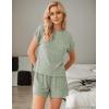 CUPSHE Ribbed Knit Long Sleeve and Short Pajama Sets 2 Piece Button Down Long Sleeve PJs for Women Soft Loungewear(C-green)