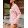 CUPSHE Ribbed Knit Long Sleeve and Short Pajama Sets 2 Piece Button Down Long Sleeve PJs for Women Soft Loungewear(Pink)