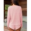CUPSHE Ribbed Knit Long Sleeve and Short Pajama Sets 2 Piece Button Down Long Sleeve PJs for Women Soft Loungewear(Pink)