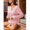 CUPSHE Ribbed Knit Long Sleeve and Short Pajama Sets 2 Piece Button Down Long Sleeve PJs for Women Soft Loungewear(Pink)