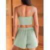 CUPSHE Ribbed Pajamas Sets for Women Cami Sleepwear 2 Piece V Neck Camisole Top and Shorts Pjs Sets(Green)