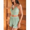 CUPSHE Ribbed Pajamas Sets for Women Cami Sleepwear 2 Piece V Neck Camisole Top and Shorts Pjs Sets(Green)