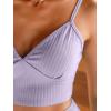 CUPSHE Ribbed Pajamas Sets for Women Cami Sleepwear 2 Piece V Neck Camisole Top and Shorts Pjs Sets(Purple)