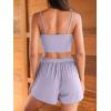 CUPSHE Ribbed Pajamas Sets for Women Cami Sleepwear 2 Piece V Neck Camisole Top and Shorts Pjs Sets(Purple)