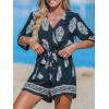 CUPSHE Rompers for Women Summer Casual V Neck Sleeveless Short Jumpsuit One Piece Outfit Beach Vacation(Black)