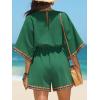 CUPSHE Rompers for Women Summer Casual V Neck Sleeveless Short Jumpsuit One Piece Outfit Beach Vacation(Dark Green)