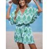 CUPSHE Rompers for Women Summer Casual V Neck Sleeveless Short Jumpsuit One Piece Outfit Beach Vacation(Green)