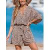 CUPSHE Rompers for Women Summer Casual V Neck Sleeveless Short Jumpsuit One Piece Outfit Beach Vacation(Leopard)