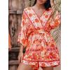 CUPSHE Rompers for Women Summer Casual V Neck Sleeveless Short Jumpsuit One Piece Outfit Beach Vacation(Orange)