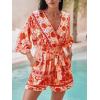 CUPSHE Rompers for Women Summer Casual V Neck Sleeveless Short Jumpsuit One Piece Outfit Beach Vacation(Orange)