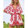 CUPSHE Rompers for Women Summer Casual V Neck Sleeveless Short Jumpsuit One Piece Outfit Beach Vacation(Red Floral)