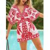 CUPSHE Rompers for Women Summer Casual V Neck Sleeveless Short Jumpsuit One Piece Outfit Beach Vacation(Red Floral)