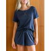 CUPSHE Satin Pajama Set Women Silk Camisole Pjs Ruffle Sleepwear 2 Piece Loungewear Shorts Set S-XL(A-blue)