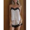 CUPSHE Satin Pajama Set Women Silk Camisole Pjs Ruffle Sleepwear 2 Piece Loungewear Shorts Set(D4-champagne)