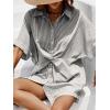CUPSHE Shirt Dress for Women Button Down Stripe Short Sleeves Short Underneath Casual(Grey)