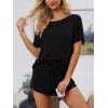 CUPSHE Short Sleeve Pajama Sets for Women Casual Crew Neck 2 Piece Lounge Sets(Black)