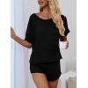 CUPSHE Short Sleeve Pajama Sets for Women Casual Crew Neck 2 Piece Lounge Sets(Black)