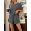 CUPSHE Short Sleeve Pajama Sets for Women Casual Crew Neck 2 Piece Lounge Sets(Dark Grey)