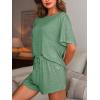 CUPSHE Short Sleeve Pajama Sets for Women Casual Crew Neck 2 Piece Lounge Sets(Grass Green)
