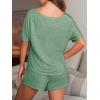 CUPSHE Short Sleeve Pajama Sets for Women Casual Crew Neck 2 Piece Lounge Sets(Grass Green)