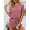 CUPSHE Short Sleeve Pajama Sets for Women Casual Crew Neck 2 Piece Lounge Sets(Maroon Red)