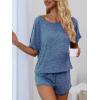 CUPSHE Short Sleeve Pajama Sets for Women Casual Crew Neck 2 Piece Lounge Sets(Petal Blue)