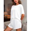 CUPSHE Short Sleeve Pajama Sets for Women Casual Crew Neck 2 Piece Lounge Sets(White)