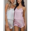 CUPSHE Silk Lingerie for Women Sexy Sleepwear 2 Piece Satin Pajama Shorts Set Sexy PJ Set(A1-white)