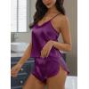 CUPSHE Silk Lingerie for Women Sexy Sleepwear 2 Piece Satin Pajama Shorts Set Sexy PJ Set(Dark Purple)