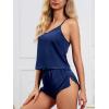 CUPSHE Silk Lingerie for Women Sexy Sleepwear 2 Piece Satin Pajama Shorts Set Sexy PJ Set(Navy Blue)