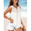 CUPSHE Summer Tank Tops for Women Sleeveless Lace Crochet Crewneck Top Dressy Beach Cover ups Vacation Outfits(White)