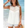 CUPSHE Summer Tank Tops for Women Sleeveless Lace Crochet Crewneck Top Dressy Beach Cover ups Vacation Outfits(White)