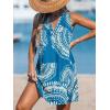 CUPSHE Swimsuit Coverup for Women V Neck Beachwear Sleeveless Beach Dress with Chest Pocket(Blue Patterned)