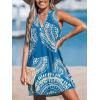 CUPSHE Swimsuit Coverup for Women V Neck Beachwear Sleeveless Beach Dress with Chest Pocket(Blue Patterned)