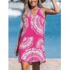 CUPSHE Swimsuit Coverup for Women V Neck Beachwear Sleeveless Beach Dress with Chest Pocket(Plum Patterned)