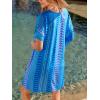 CUPSHE Swimsuit Coverup for Women V Neck Geometric Elastic Waist Short Sleeve Beach Cover Ups Sundress(Blue)