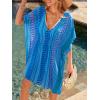 CUPSHE Swimsuit Coverup for Women V Neck Geometric Elastic Waist Short Sleeve Beach Cover Ups Sundress(Blue)
