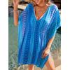 CUPSHE Swimsuit Coverup for Women V Neck Geometric Elastic Waist Short Sleeve Beach Cover Ups Sundress(Blue)