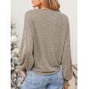 CUPSHE Tops for Women Crewneck Long Sleeve Shirt Ribbed Knit Puff Sleeve Blouse(Brown)