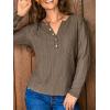 CUPSHE Tops for Women Crewneck Long Sleeve Shirt Ribbed Knit Puff Sleeve Blouse(Khaki)