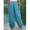 CUPSHE Women Baggy Wide Leg Pants High Waisted Loose Fit Trousers with Pockets Causal Vacation Outfits(Blue)