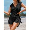 CUPSHE Women Basic Collar Cover-Up Dress V Neck Shirts Casual Summer Sleeveless Solid Cover Up Tops(Black)