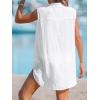 CUPSHE Women Basic Collar Cover-Up Dress V Neck Shirts Casual Summer Sleeveless Solid Cover Up Tops(White)