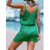 CUPSHE Women Bathing Suit Crochet Cover Up Hollow Out Swimsuit Beach Summer Dress Coverups 2025(Green)
