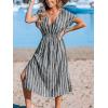 CUPSHE Women Beach Cover Up V Neck Short Sleeve Striped Midi Swimsuit Coverup Dress XS-XXL(Black Stripes)