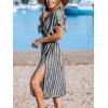 CUPSHE Women Beach Cover Up V Neck Short Sleeve Striped Midi Swimsuit Coverup Dress XS-XXL(Black Stripes)