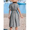 CUPSHE Women Beach Cover Up V Neck Short Sleeve Striped Midi Swimsuit Coverup Dress XS-XXL(Black Stripes)