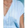 CUPSHE Women Beach Cover Up V Neck Short Sleeve Striped Midi Swimsuit Coverup Dress XS-XXL(Light Blue)