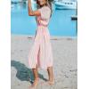 CUPSHE Women Beach Cover Up V Neck Short Sleeve Striped Midi Swimsuit Coverup Dress XS-XXL(Light Pink)